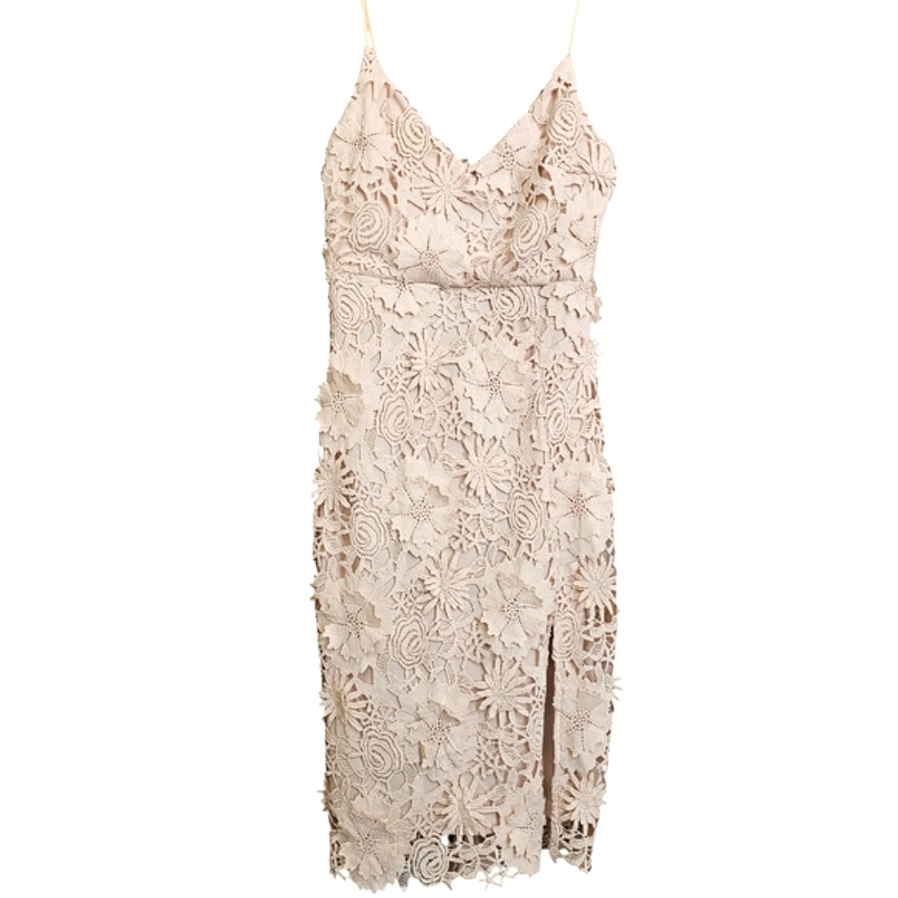 Nwot Lulu's Steal Your Heart Ivory  Crochet Floral Lace Midi Bridal Dress - Picture 3 of 17